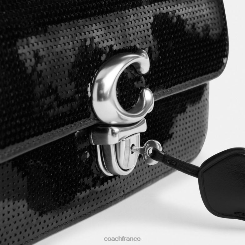 Coach femmes sac baguette studio à sequins gauche/noir HHR6J183