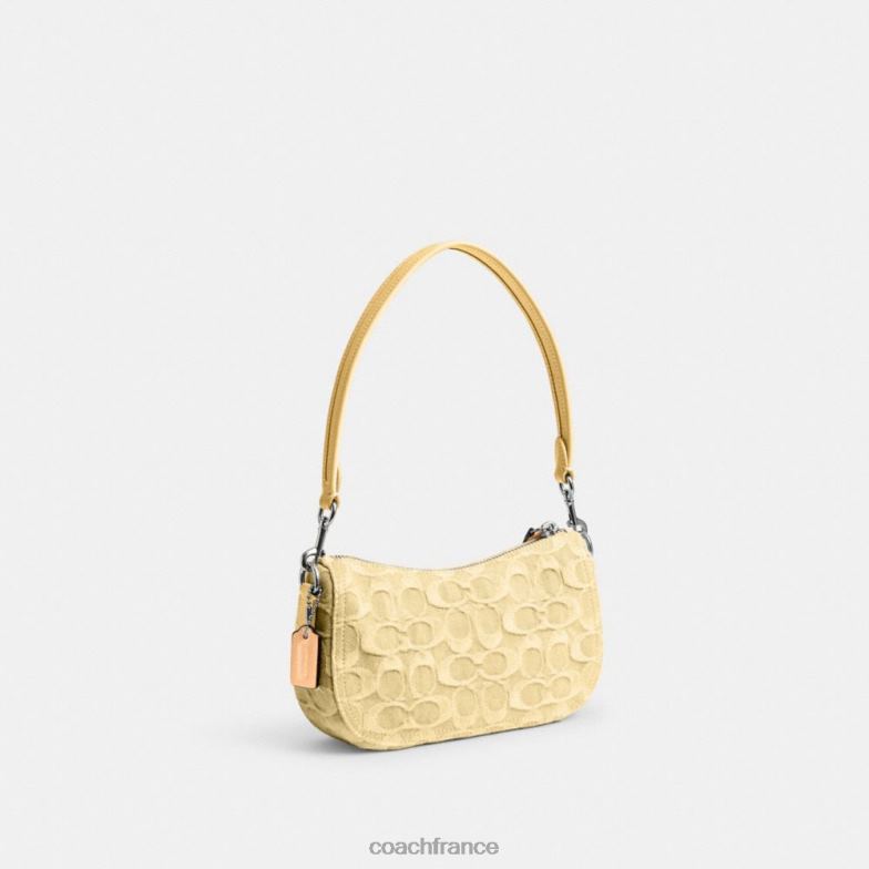 Coach femmes swinger 20 en denim signature gauche/jaune pâle HHR6J200