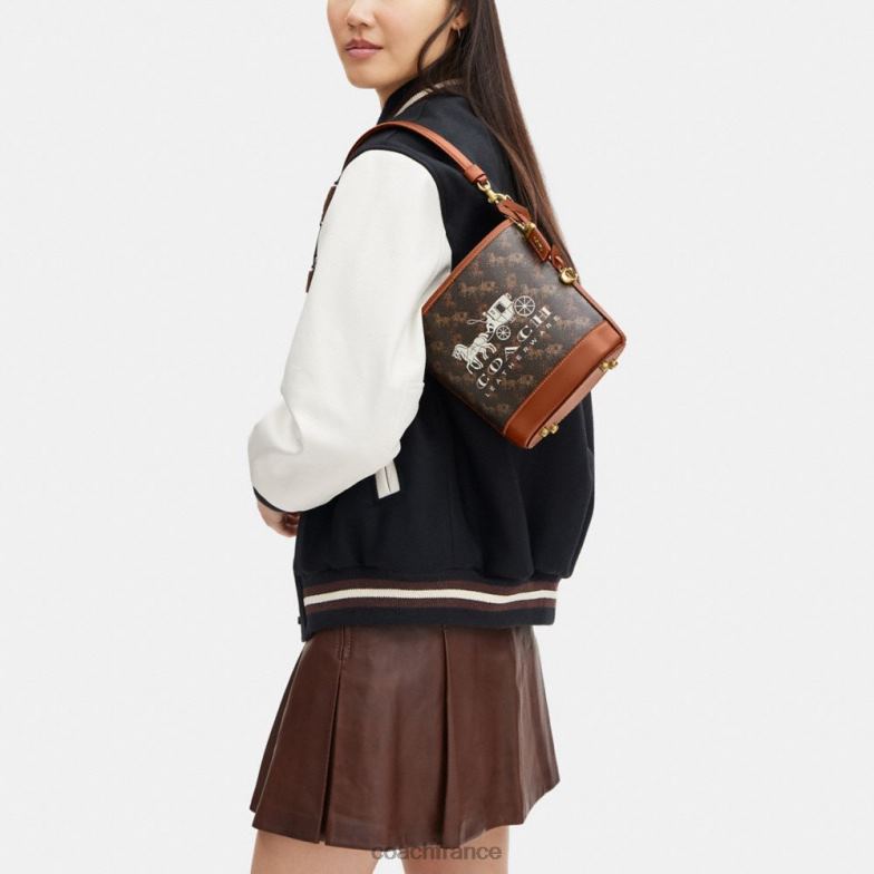Coach femmes sac seau dakota 16 avec imprimé chevaux et calèches b4/truffe ambre bruni HHR6J18