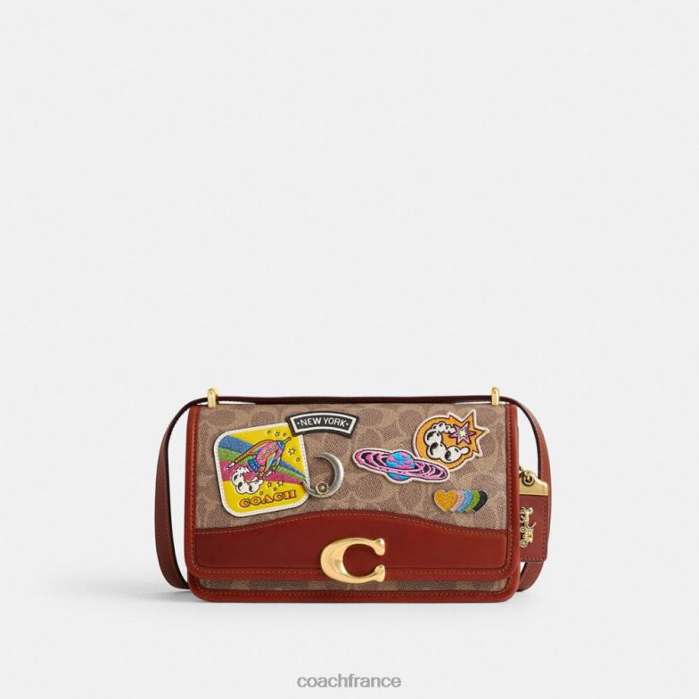 Coach femmes sac porté épaule cosmic coach bandit en toile signature avec patchs b4/bronze rouille multi HHR6J267