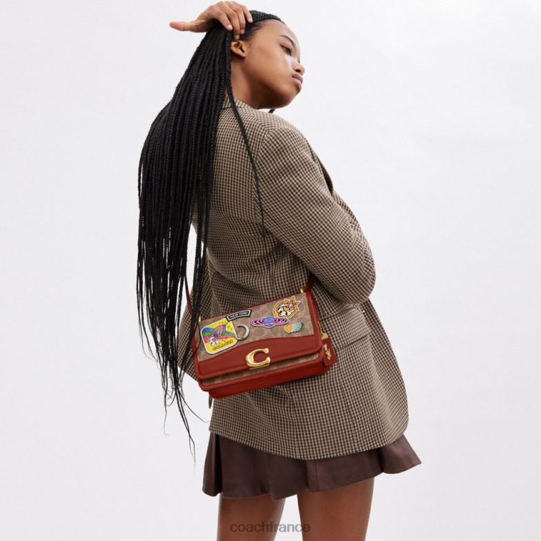 Coach femmes sac porté épaule cosmic coach bandit en toile signature avec patchs b4/bronze rouille multi HHR6J267