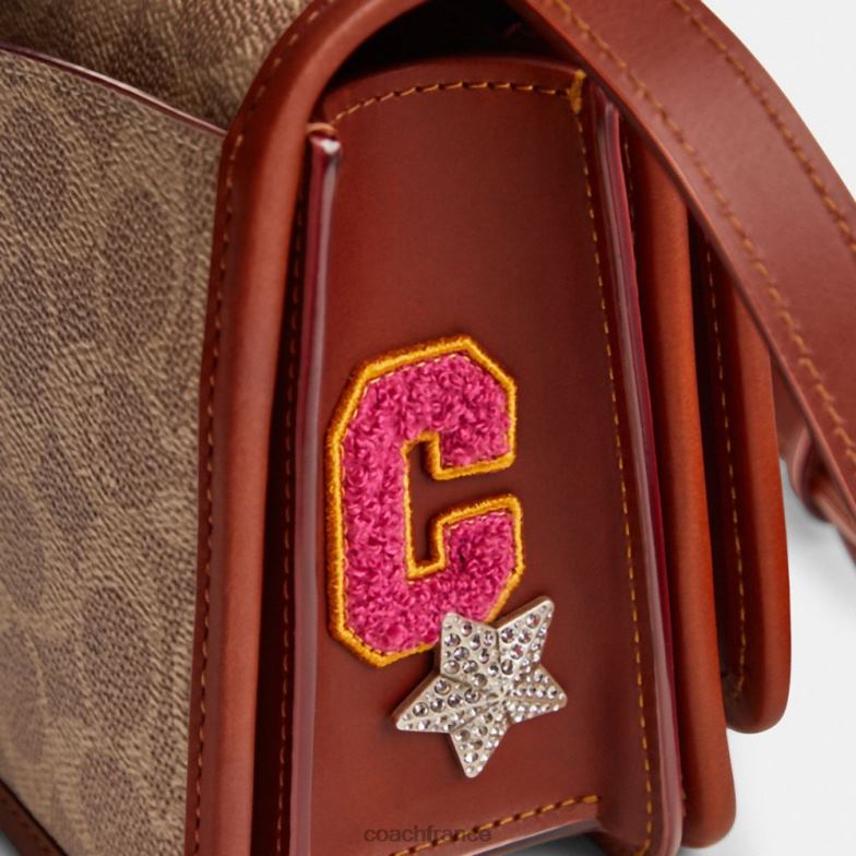 Coach femmes sac porté épaule cosmic coach bandit en toile signature avec patchs b4/bronze rouille multi HHR6J267
