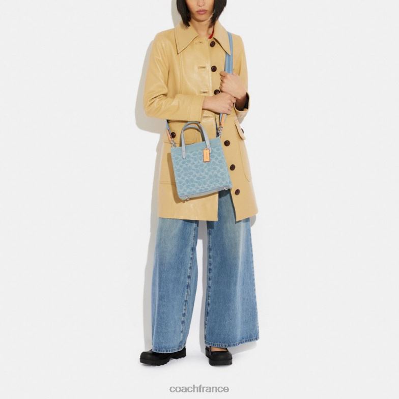Coach femmes cabas field 22 en denim signature gauche/bleu pâle HHR6J302
