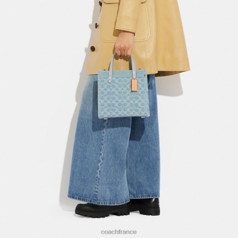 Coach femmes cabas field 22 en denim signature gauche/bleu pâle HHR6J302