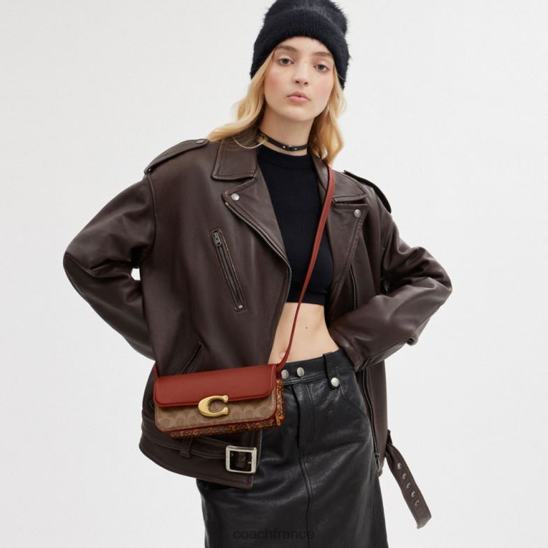 Coach femmes sac idol 23 en toile signature avec détail en peau de serpent b4/bronze rouille HHR6J36