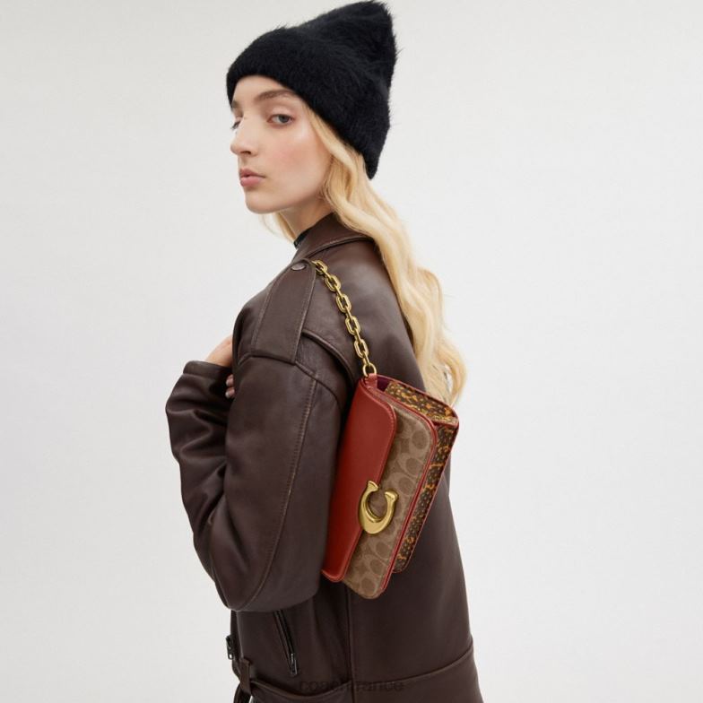 Coach femmes sac idol 23 en toile signature avec détail en peau de serpent b4/bronze rouille HHR6J36