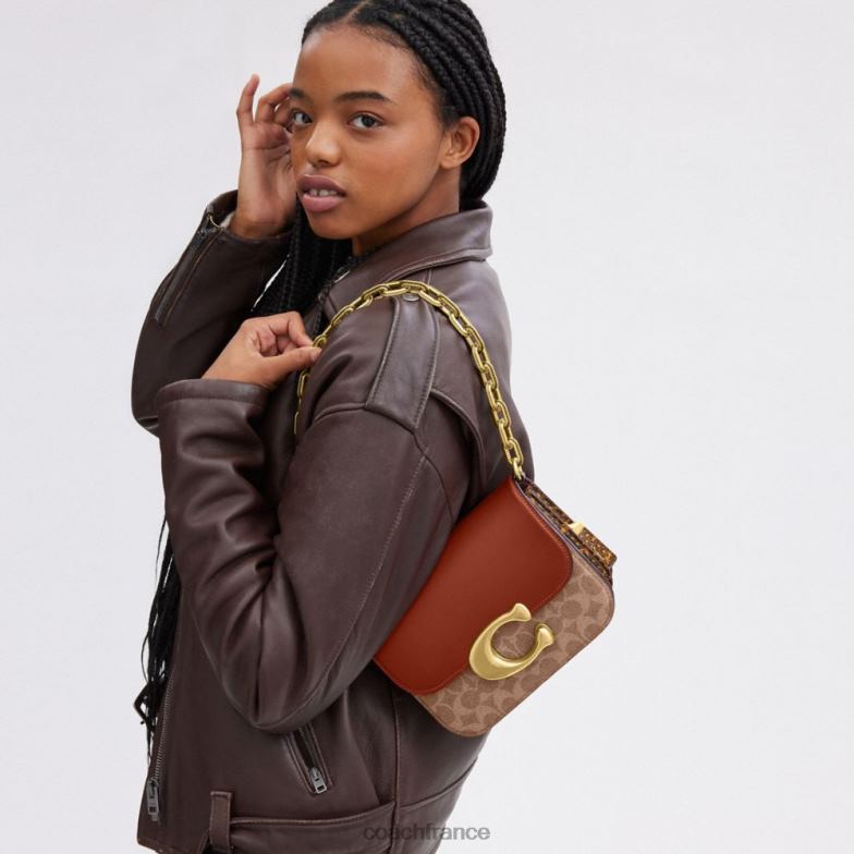 Coach femmes sac idol en toile signature avec détail en peau de serpent b4/bronze rouille HHR6J46