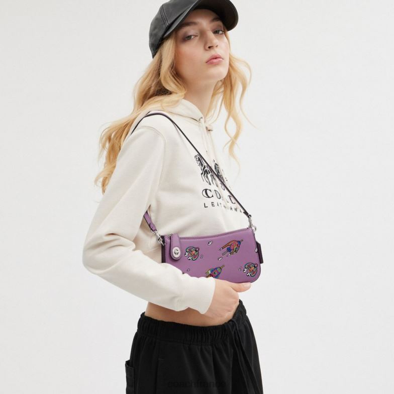 Coach femmes cosmic coach - penn, sac porté épaule à imprimé fusée gauche/orchidée violette multi HHR6J69