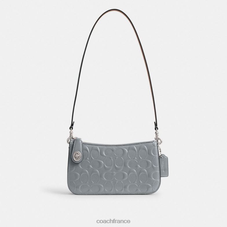 Coach femmes sac porté épaule Penn en cuir signature gauche/gris bleu HHR6J67