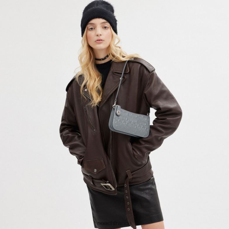 Coach femmes sac porté épaule Penn en cuir signature gauche/gris bleu HHR6J67
