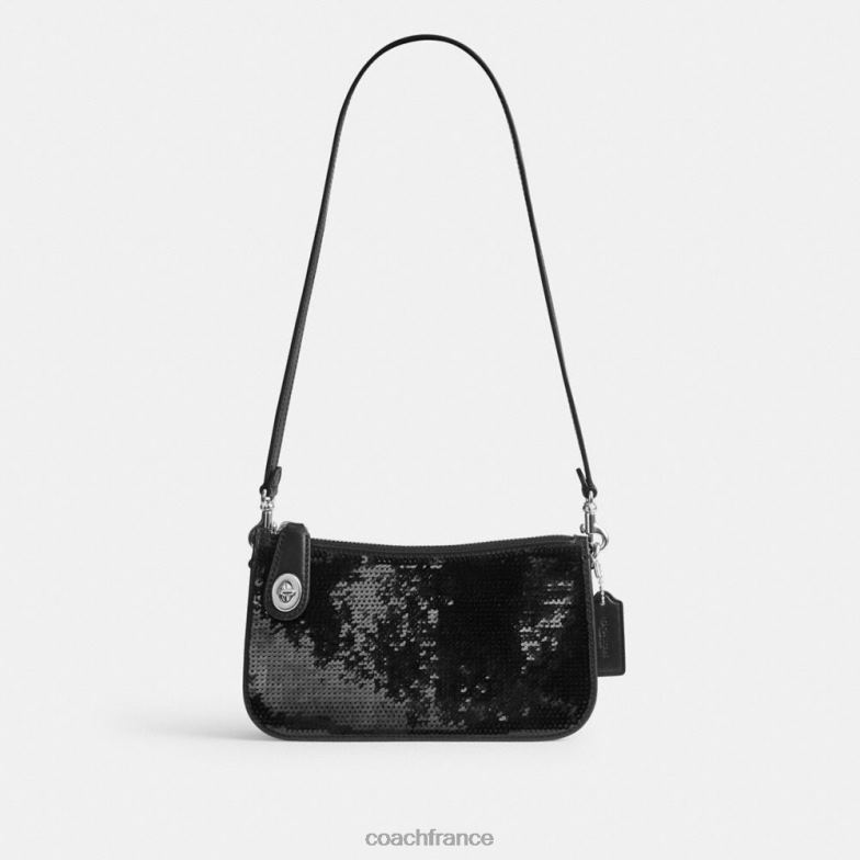 Coach femmes sac porté épaule Penn à sequins gauche/noir HHR6J70