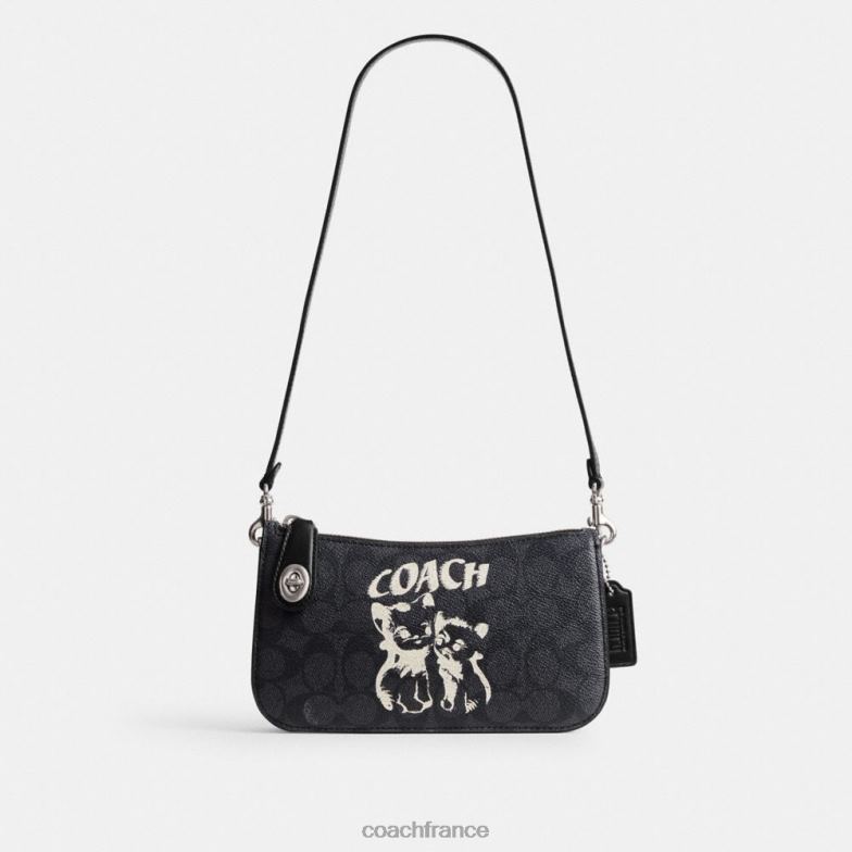 Coach femmes sac porté épaule lil nas x drop penn en toile signature g/g/kitten lockup noir HHR6J62