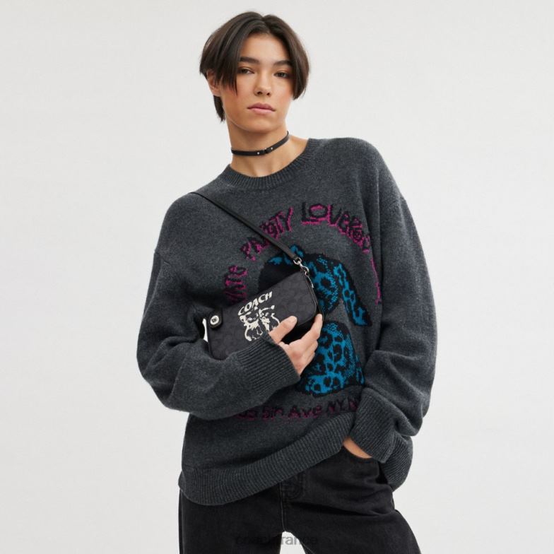 Coach femmes sac porté épaule lil nas x drop penn en toile signature g/g/kitten lockup noir HHR6J62