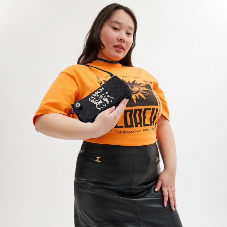 Coach femmes sac porté épaule lil nas x drop penn en toile signature g/g/kitten lockup noir HHR6J62