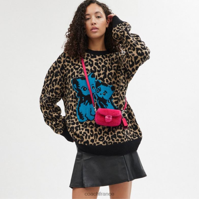 Coach femmes le lil nas x drop tabby 12 en peau de mouton gauche/fuchsia brillant HHR6J98