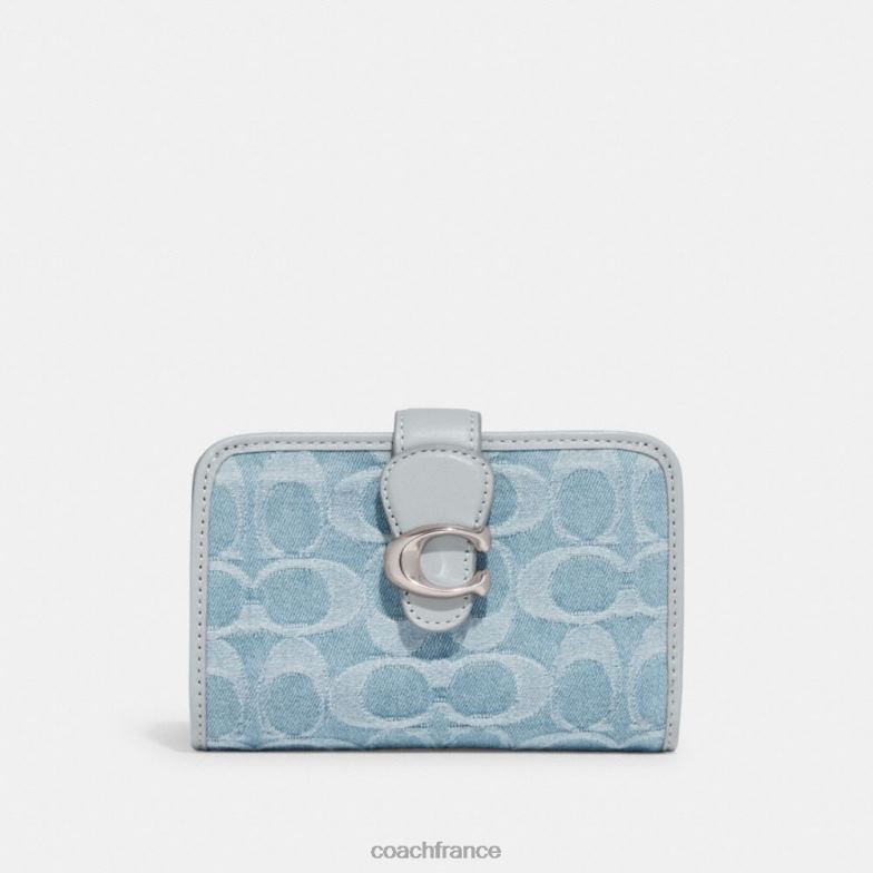 Coach femmes portefeuille tabby moyen en denim signature gauche/bleu pâle HHR6J156