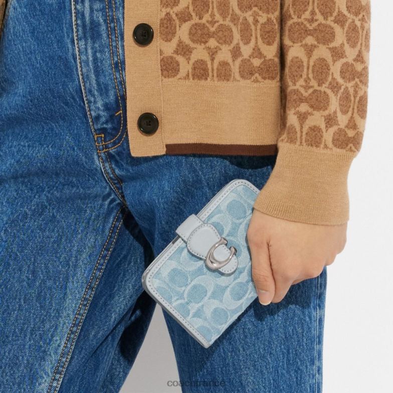 Coach femmes portefeuille tabby moyen en denim signature gauche/bleu pâle HHR6J156