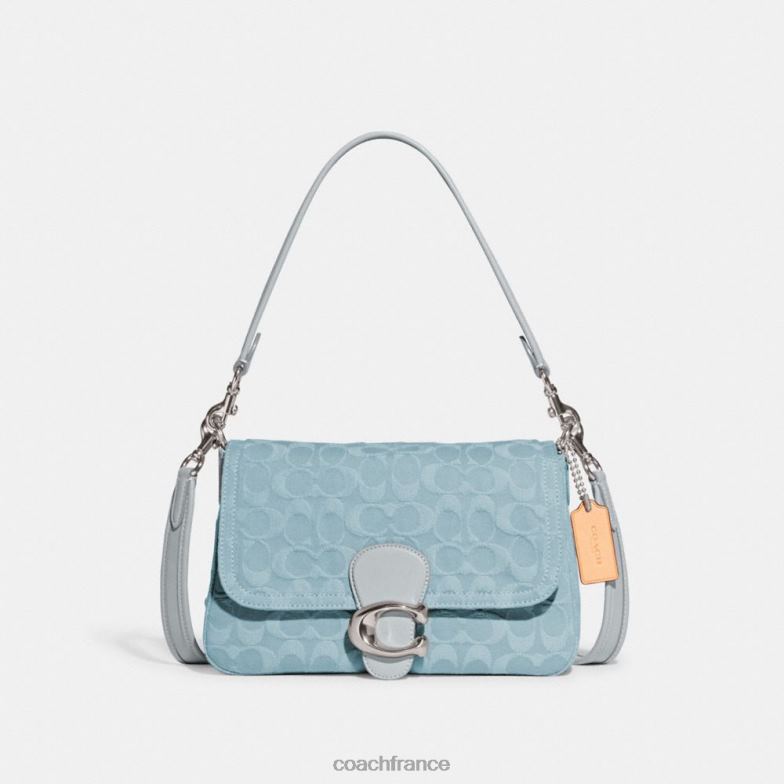 Coach femmes sac porté épaule soft tabby en denim signature gauche/bleu pâle HHR6J153