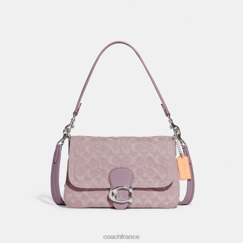 Coach femmes sac porté épaule soft tabby en denim signature gauche/violet pâle HHR6J154