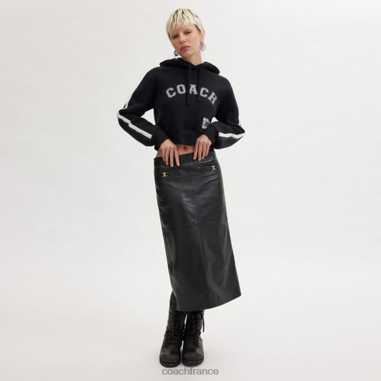 Coach femmes jupe longue en cuir noir HHR6J509