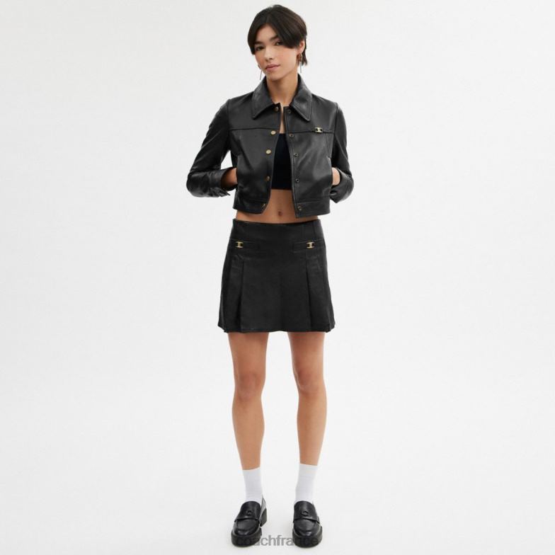 Coach femmes mini-jupe en cuir noir HHR6J502