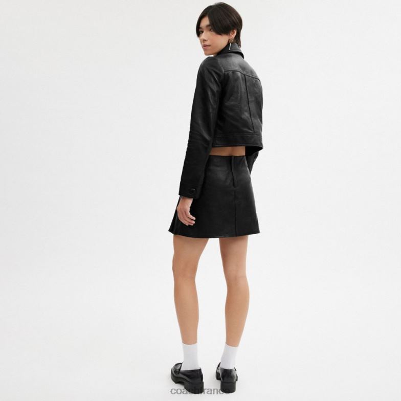 Coach femmes mini-jupe en cuir noir HHR6J502