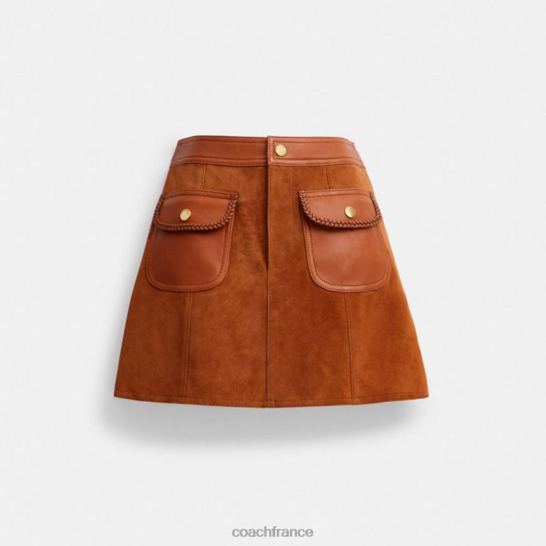 Coach femmes mini-jupe en daim tressé ambre bruni HHR6J513
