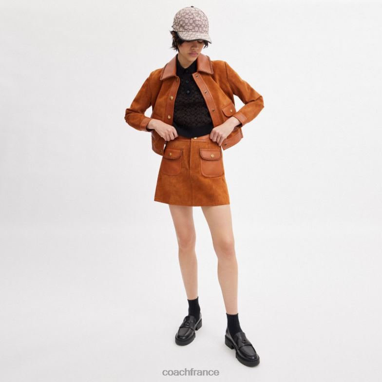Coach femmes mini-jupe en daim tressé ambre bruni HHR6J513