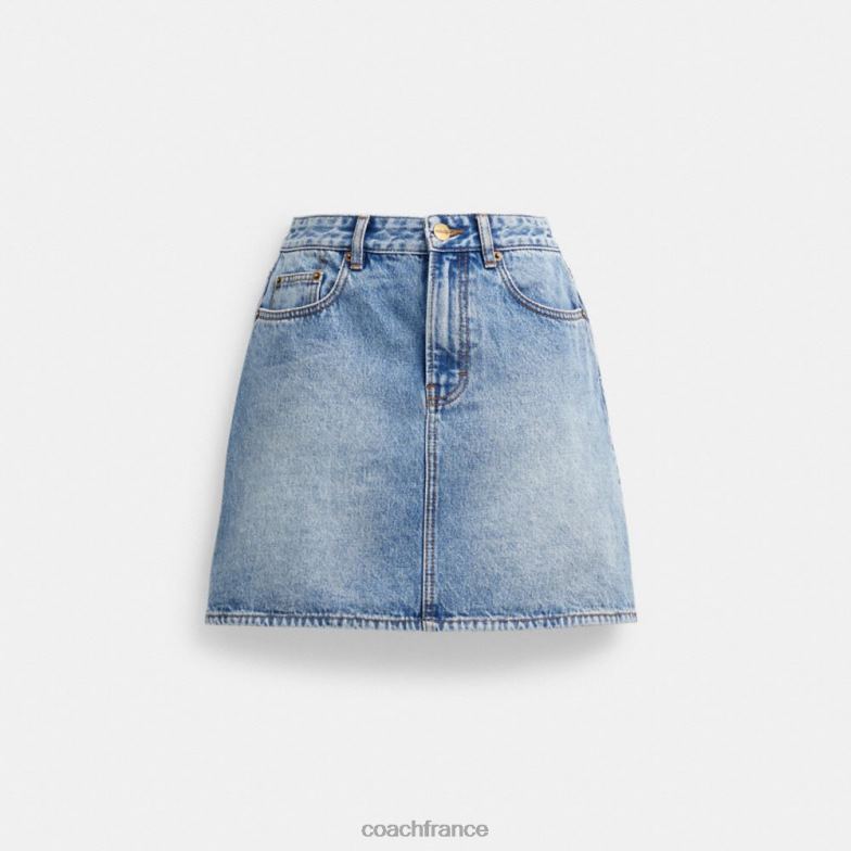 Coach femmes mini-jupe en jean taille haute bleu clair HHR6J504