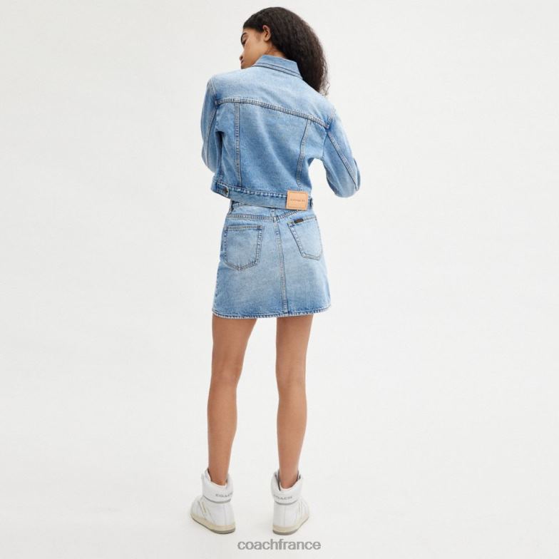 Coach femmes mini-jupe en jean taille haute bleu clair HHR6J504
