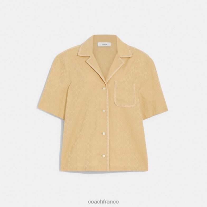 Coach femmes chemise boutonnée à bordure en crochet jacquard signature signature bronzée HHR6J500