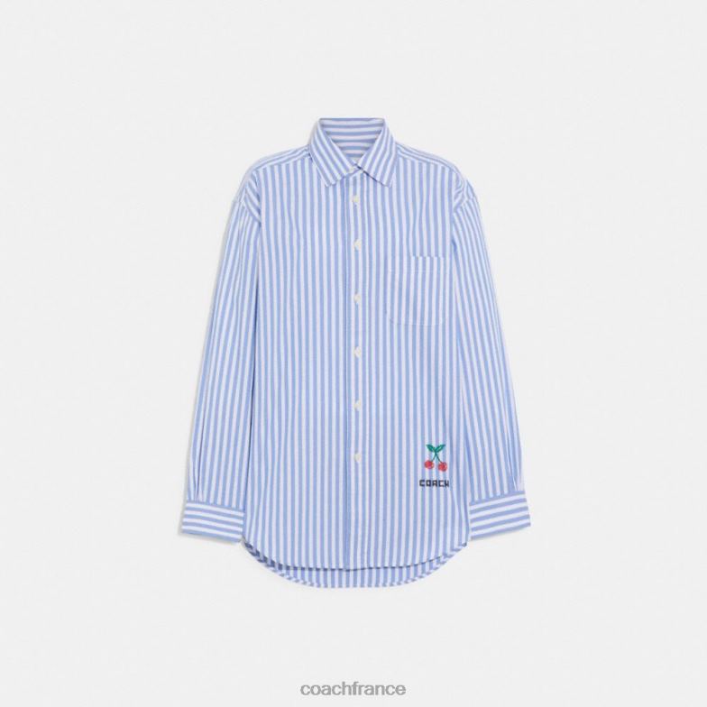 Coach femmes chemise boutonnée à rayures bleu multi. HHR6J499