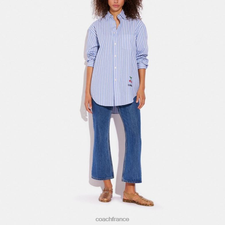 Coach femmes chemise boutonnée à rayures bleu multi. HHR6J499