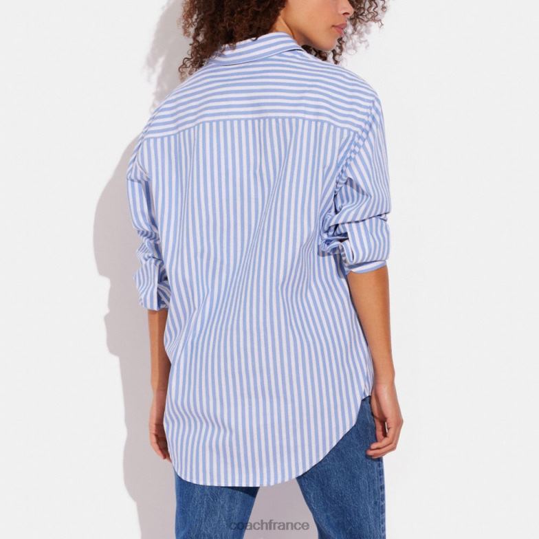 Coach femmes chemise boutonnée à rayures bleu multi. HHR6J499