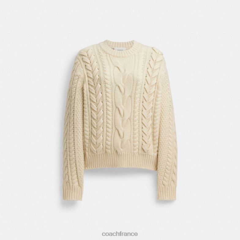 Coach femmes pull avec détail tressé Ivoire HHR6J496