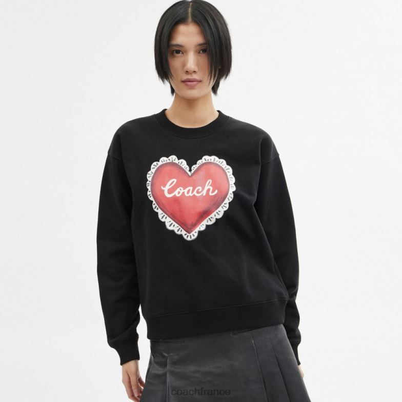 Coach femmes pull à col rond et cœur noir HHR6J471
