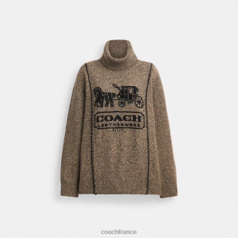 Coach femmes pull à col roulé avec calèche et cheval marron foncé HHR6J486