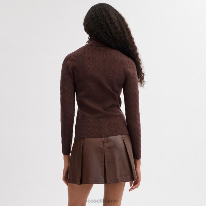 Coach femmes pull à col roulé signature en lurex brun HHR6J478