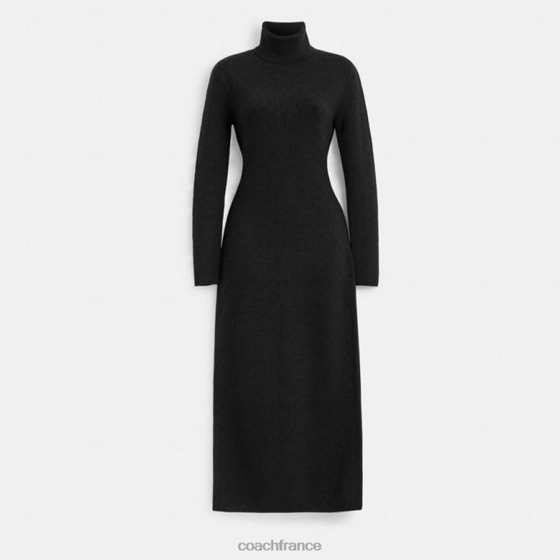 Coach femmes robe à col roulé en maille emblématique noir HHR6J488