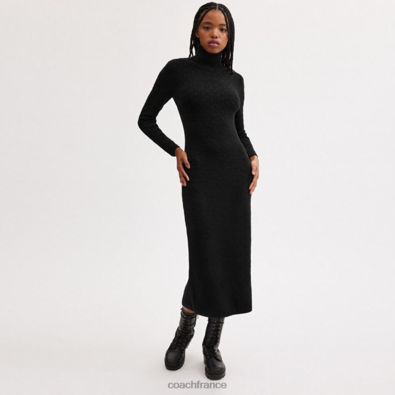 Coach femmes robe à col roulé en maille emblématique noir HHR6J488