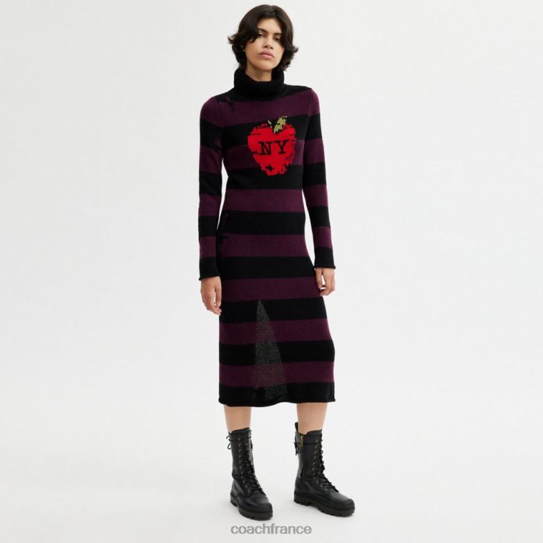 Coach femmes robe pull effet vieilli pomme de new york noir multi. HHR6J489