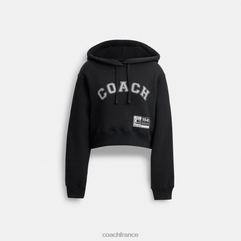 Coach femmes sweat à capuche court universitaire à ornements noir HHR6J484