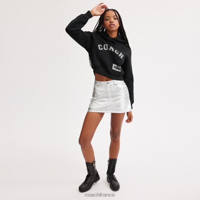 Coach femmes sweat à capuche court universitaire à ornements noir HHR6J484