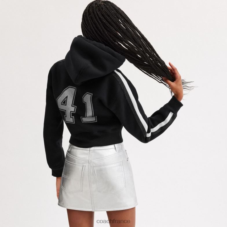 Coach femmes sweat à capuche court universitaire à ornements noir HHR6J484