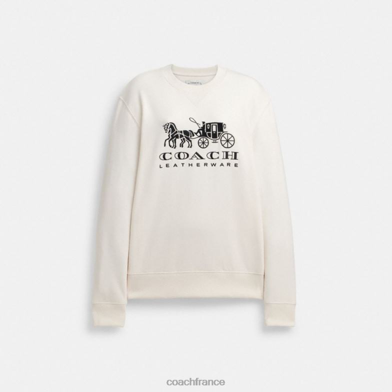 Coach femmes sweat-shirt à col rond avec cheval et calèche craie HHR6J495