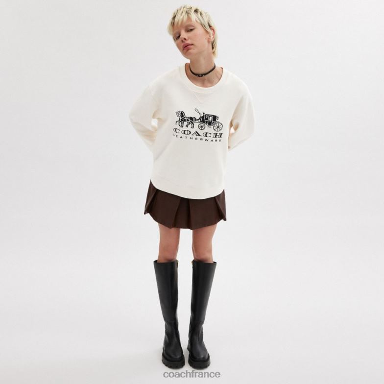 Coach femmes sweat-shirt à col rond avec cheval et calèche craie HHR6J495