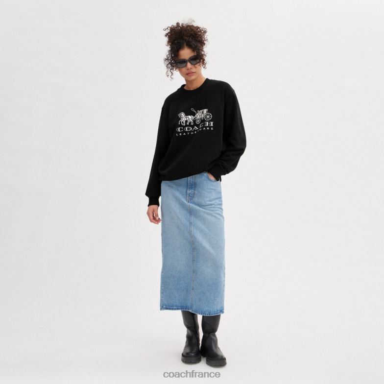 Coach femmes sweat-shirt à col rond avec cheval et calèche noir HHR6J494