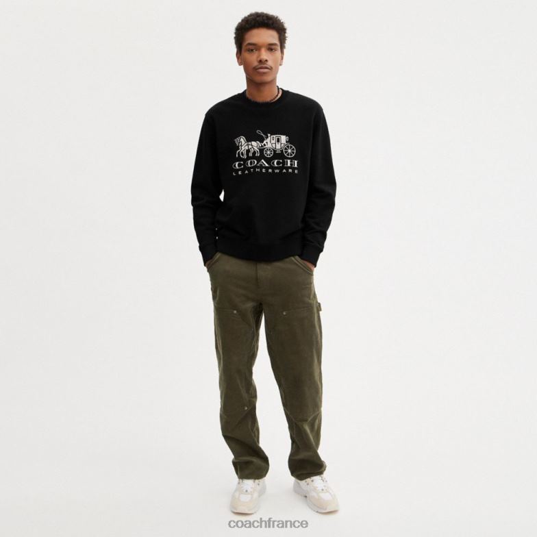 Coach femmes sweat-shirt à col rond avec cheval et calèche noir HHR6J494