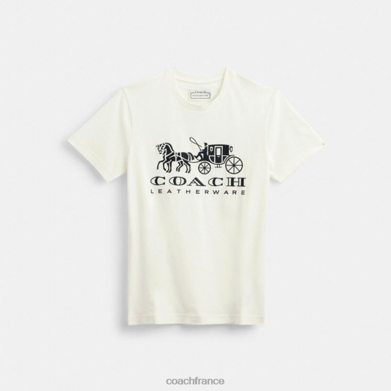 Coach femmes t-shirt cheval et calèche blanc. HHR6J493
