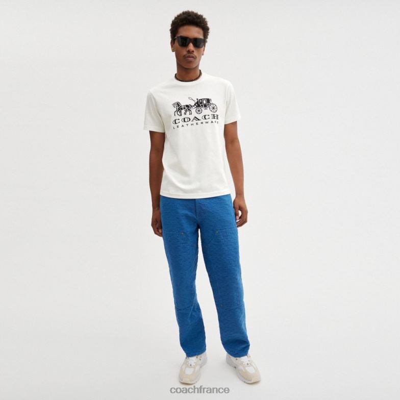 Coach femmes t-shirt cheval et calèche blanc. HHR6J493